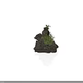 Modern Stone Decorative Sculpture Featuring Green Plants and Natural Rock Design