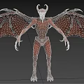 Horned Demonic Creature In Standing Pose With Bat Like Wings Sharp Claws And Skeletal Body