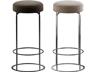 Modern Bar Stools With Upholstered Seats Dark Brown Light Gray Metal Legs Double Ring Base 3d model
