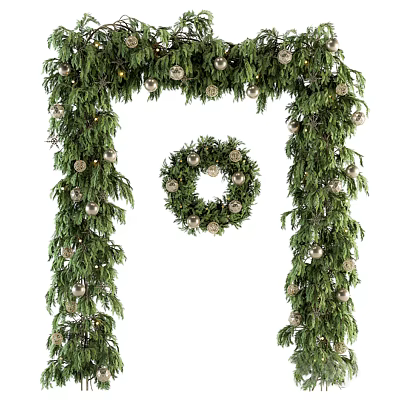 Festive Door Arch Adorned With Greenery Ornaments And Central Wreath Decoration 3d model