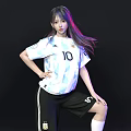 Woman Wearing Argentina Number 10 Jersey White Blue Patterns And Black Shorts With Long Hair