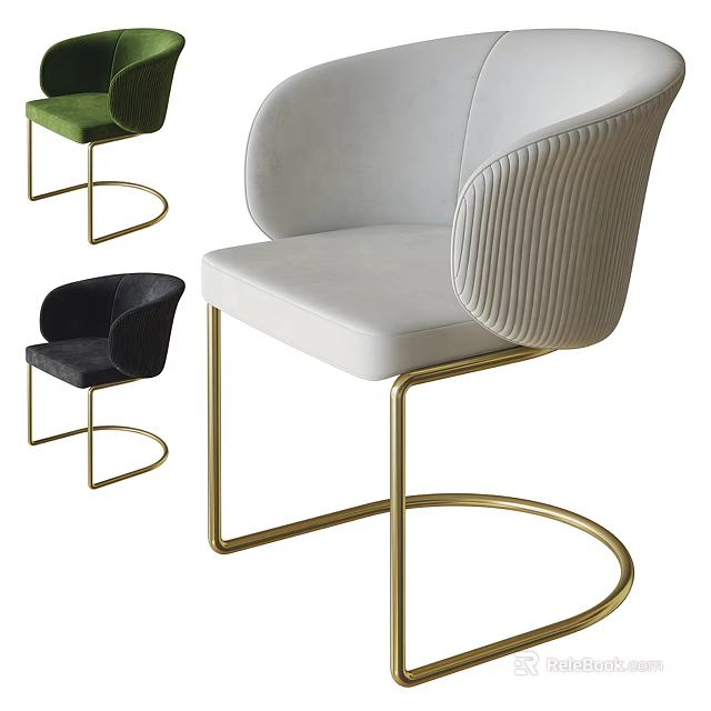 Stylish Modern Leisure Chairs Featuring Green Dark Gray White Upholstery And Golden Metal Legs 3d model 