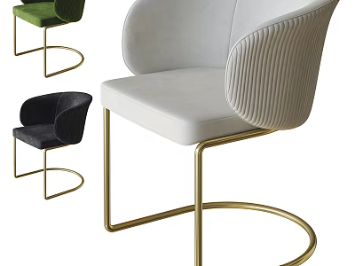 Stylish Modern Leisure Chairs Featuring Green Dark Gray White Upholstery And Golden Metal Legs 3d model