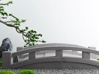 Karesansui Zen Garden Design With Stone Bridge Pine Tree Moss And Gravel 3d model