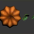 Fresh Orange Pumpkin With Green Leaves And Vines On Dark Background