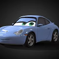 Blue Cartoon Porsche Style Car With Big Green Eyes Two Door Spoiler And Silver Wheels