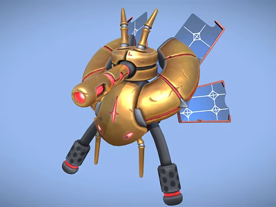 Golden Spacecraft With Red Accents Solar Panels And Support Legs For Space Exploration 3d model
