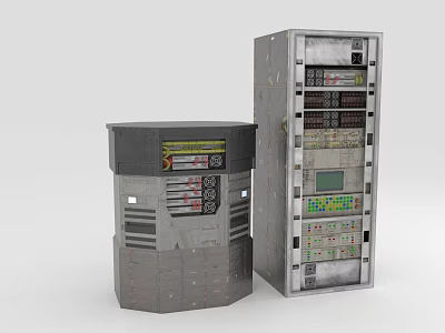 Gray Metal Computer Server Racks With Control Panels And Display Screens 3d model