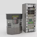 Gray Metal Computer Server Racks With Control Panels And Display Screens 3d model