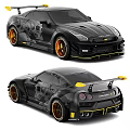 Black Modified Sports Car With Yellow Accents And Body Graphics