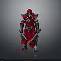 Man in Red Hooded Armor Holding Dual Swords as Fantasy Warrior Character