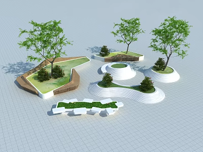 Modern Tree Pit Design With Irregular Shapes Shrubs Lawn And Paving 3d model
