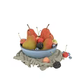 Fresh Mixed Fruits Bowl With Pears Cherries Blackberries And Blueberries On Cloth
