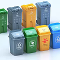 Public Facilities Colorful Waste Sorting Trash Bins In Different Colors With Recycling Symbols