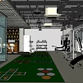 Gym Interior With Dumbbell Rack Fitness Equipment Green Floor Mats And Supplement Shelf