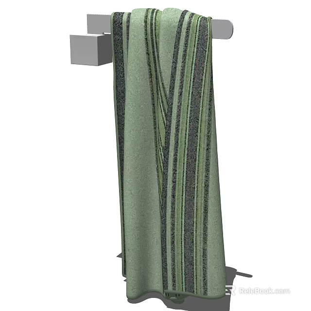 Green Cotton Towel With Black Vertical Stripes Soft Absorbent For Bathroom Use 3d model 
