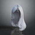 3D Head Model With White Long Curly Hair Wig Featuring Natural Bangs And Shiny Texture