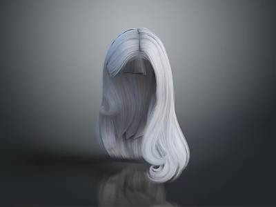 3D Head Model With White Long Curly Hair Wig Featuring Natural Bangs And Shiny Texture 3d model