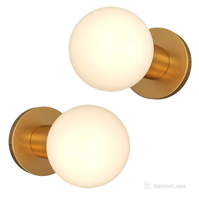 Decorative Modern Gold Base Wall Lamps With White Globe Shades For Indoor Lighting 3d model 