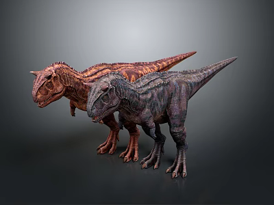 Two Dinosaurs Standing Together With Colorful Scaly Skin On Dark Background 3d model
