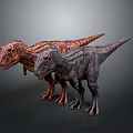 Two Dinosaurs Standing Together With Colorful Scaly Skin On Dark Background