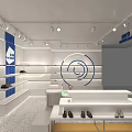 Frank WANCROO Shoe Store With White Shelves Blue Accents And Lighting