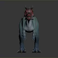 Colorful 3D Rendered Dinosaur Model With Spiked Back Striped Tail And Red Head