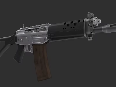 Modern Tactical Assault Rifle with Wooden Stock and Perforated Barrel 3d model