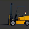 Yellow And Blue Industrial Forklift With Front Forks Cabin And Wheels