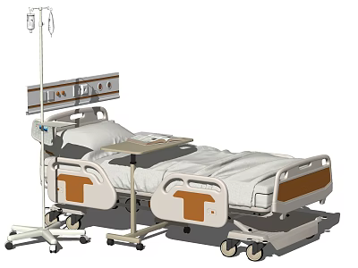 Adjustable Medical Bed With IV Pole Control Panel Headboard Wheels And Side Rails 3d model