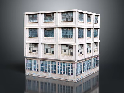 Multi Story White Building With Multiple Windows And Ground Floor Large Glass Panels 3d model