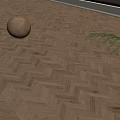 Light Wood Herringbone Pattern Floor With Wooden Ball And Fern In Sunlit Room