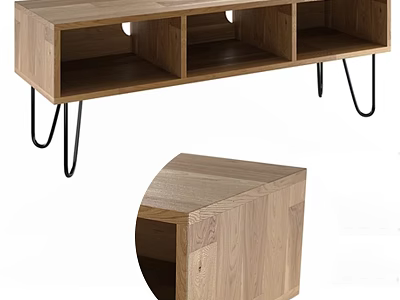 Modern Wooden TV Stand With Open Storage Shelves And Metal Support Legs 3d model
