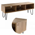 Modern Wooden TV Stand With Open Storage Shelves And Metal Support Legs