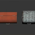 Vintage Storage Equipment Red And Light Blue Cases With Metal Handles And Worn Texture