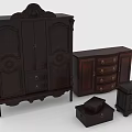 Classic Dark Wood Hallway Cabinet And Side Cabinet With Carved Details Drawers Doors