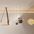 Modern Pendant Lights with Circular Wooden Ring Spherical Metal Ivory Shell Shapes in Contemporary Interior
