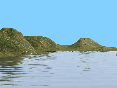 Natural Garden Landscape With Green Hills Water Surface And Blue Sky Reflections 3d model