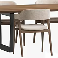 Modern Dining Table Set With Wooden Tabletop And Beige Fabric Chairs