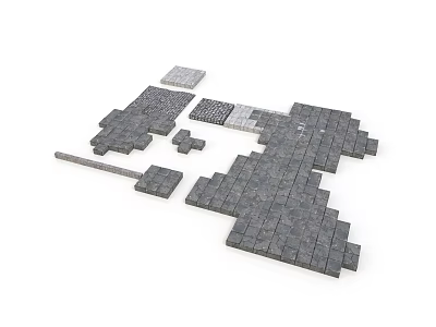 Gray Brick Components With Various Shapes Sizes And Scattered On White Background 3d model