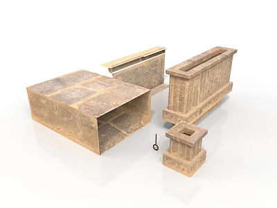 Stone Sculpture Carving With Rectangular Design And Textured Surface In Various Sizes 3d model