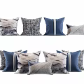 Decorative Throw Pillows With Blue White Gray Patterns And Striped Designs 3d model