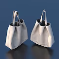 Two White Leather Tote Bags with Grey Handles Minimalist Design on Blue Background and Reflection
