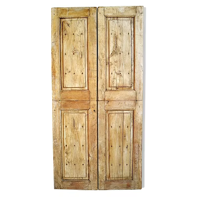 Wooden Hinged Doors Double Panel Design With Natural Wood Texture And Rustic Home Style 3d model