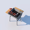 Portable Outdoor Grill With Sausages Grill Fork Small Plate And Wooden Sides