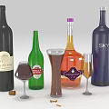 Assorted Wine Bottles and Glasses with Vodka Rum Beer and Lemon Slice