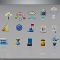 Vibrant Cloud Technology Icons Featuring Server Globe Chart Drone And Digital Elements 3d model