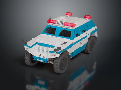 Blue and White Electric Toy Police Car with Flashing Emergency Lights for Kids Playtime Fun 3d model