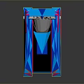 Futuristic Blue And Pink Racing Car With Geometric Patterns And Sleek Design