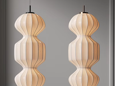 Two Modern Beige Striped Layered Fabric Pendant Lights For Interior Design 3d model